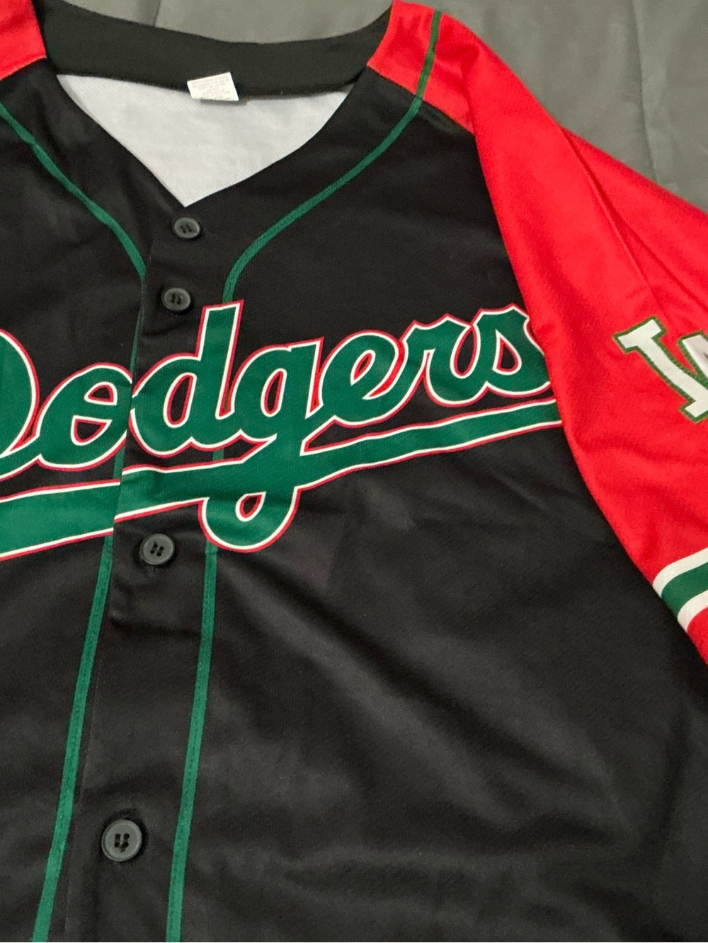 Dodgers Women’s Baseball Jersey - Black with Red & Green Trim